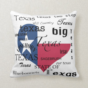 Texas Liebe-Wort-Wolke+Texas-Herz-geformte Flagge Kissen