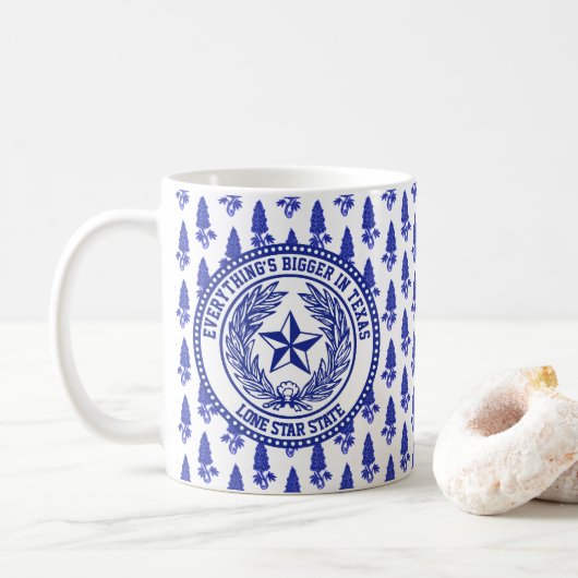 Texas-Logobluebonnet-Muster Ihr Text Kaffeetasse (Mit Donut)