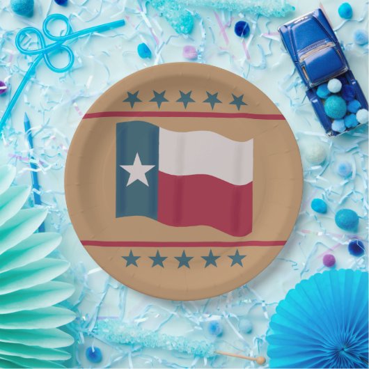 Texas Lone Star Flag Red White Blue Tan Pappteller (Party)