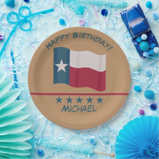 Texas Lone Star Flaggen Tan Name Personalize Birth Pappteller (Party)