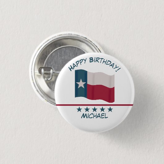 Texas Lone Star Flaggenname Personalisieren Geburt Button (Vorne & Hinten)