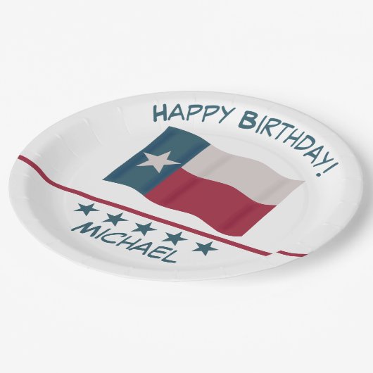 Texas Lone Star Flaggenname Personalisieren Geburt Pappteller (Schrägansicht)