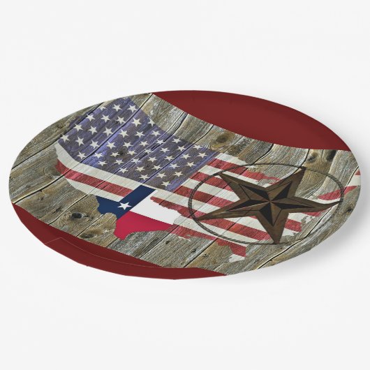 Texas Lone Star - Flaggenplan Pappteller (Schrägansicht)