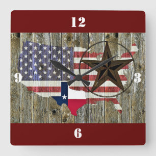 Texas Lone Star - Flaggenplan Quadratische Wanduhr