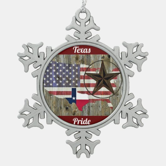 Texas Lone Star - Flaggenplan Schneeflocken Zinn-Ornament (Vorderseite)