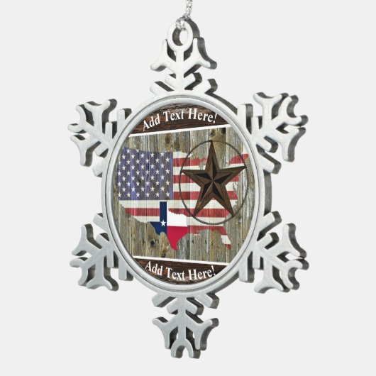 Texas Lone Star State Flag Karte Snowflake Pewter Schneeflocken Zinn-Ornament (Rechts)