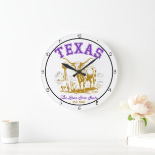 Texas Lone Star State Longhorn Große Wanduhr