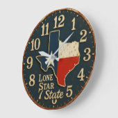 Texas Lone Star State map rustic cowboy Große Wanduhr (Winkel)