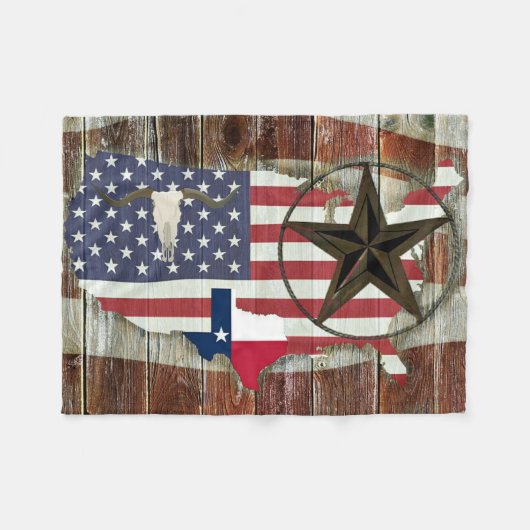 Texas Lone Star Texas Long Horn Fleecedecke (Vorderseite (Horizontal))