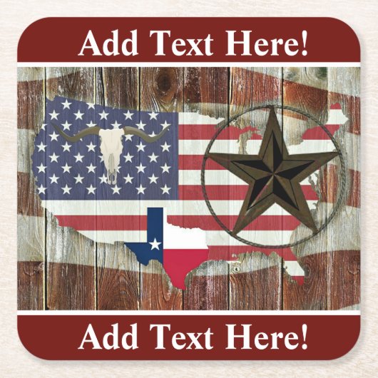 Texas Lone Star Texas Long Horn Square Papa Rechteckiger Pappuntersetzer (Vorderseite)