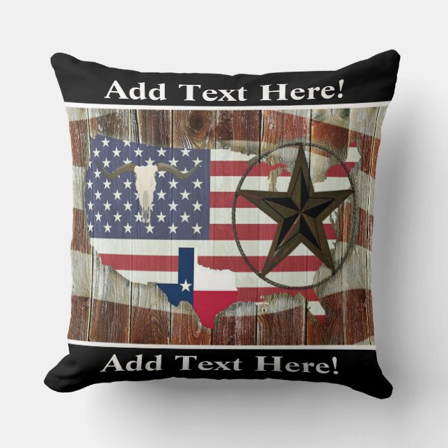 Texas Lone Star Texas Long Horn Throw Pillo Kissen (Vorderseite)