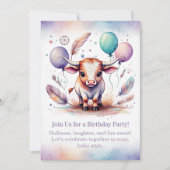 Texas Long Calf Birthday Invitation Pastel Boho  Einladung (Vorderseite)