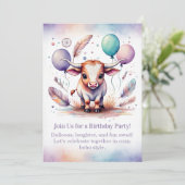 Texas Long Calf Birthday Invitation Pastel Boho  Einladung (Stehend Vorderseite)