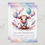 Texas Long Calf Birthday Invitation Pastel Boho  Einladung (Vorne/Hinten)
