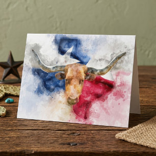Texas Longhorn Aquarell mit Flaggen-Karten-Kunst Dankeskarte