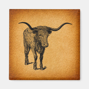 Texas Longhorn Bull Rustikaler Vintager Western Ku Magnet
