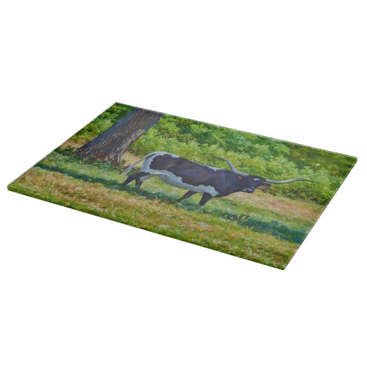 Texas Longhorn Cow Art Glass Cutting Board Schneidebrett (Ecke)