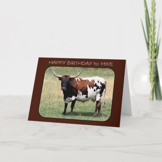 Texas Longhorn Cow Happy Birthday Mike Karte (Vorderseite)