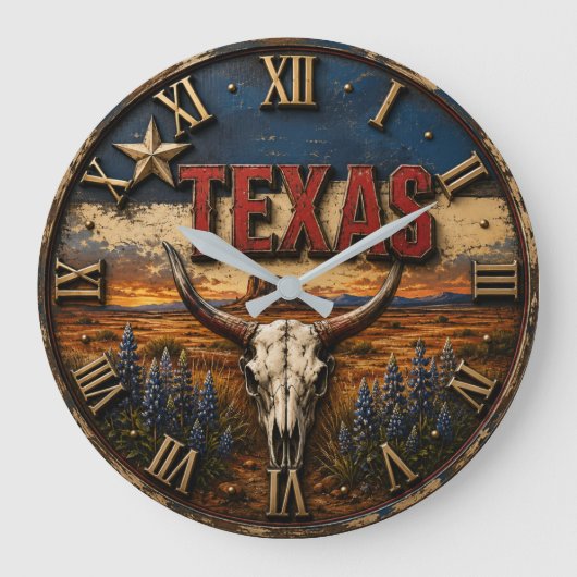 Texas Longhorn Große Wanduhr (Vorderseite)