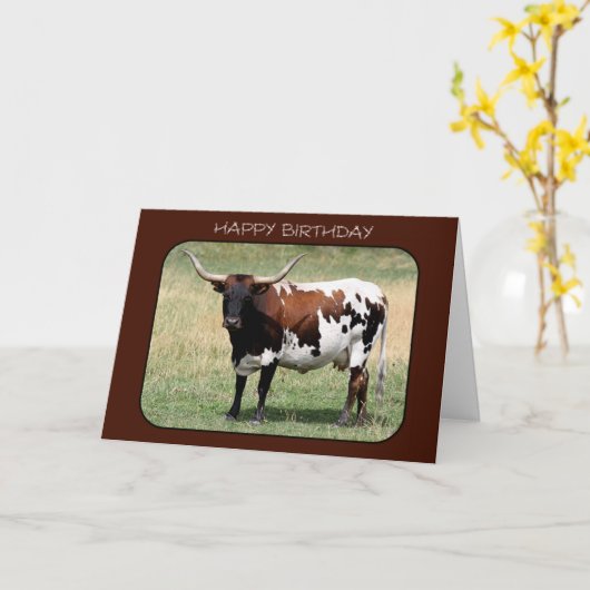 Texas Longhorn Kuh Happy Birthday Karte (Gelbe Blume)