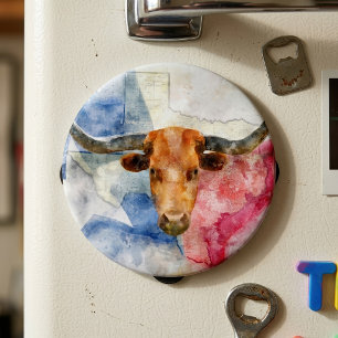 Texas Longhorn Kuh und Flagge Wasserfarben-Kunstwe Magnet
