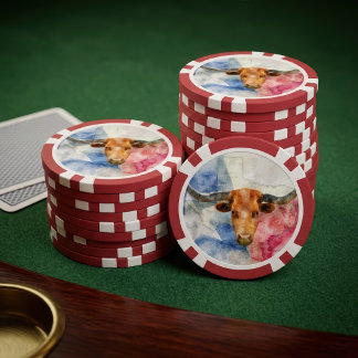 Texas Longhorn Kuh und Flagge Wasserfarben-Kunstwe Pokerchips