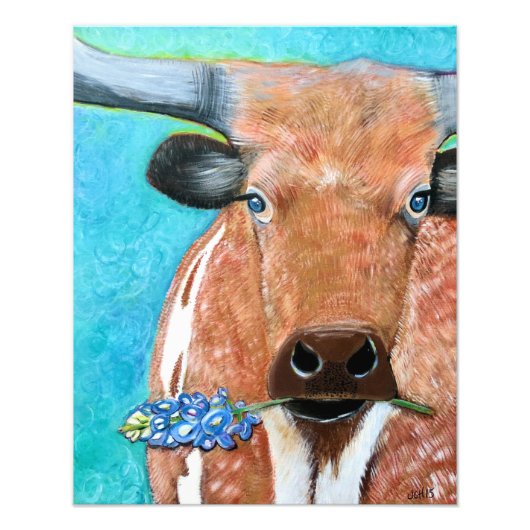 Texas Longhorn mit Bluebonnet Fotodruck (Vorne)