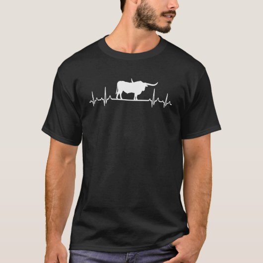 Texas Longhorn Rancher Heartbeat Puls EKG Rind T-Shirt (Vorderseite)