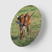 Texas Longhorn Rinderkuh Foto Rustikal Runde Wanduhr (Winkel)