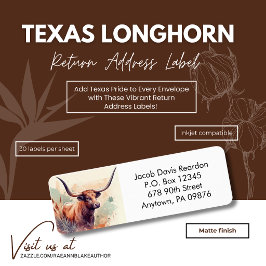 Texas Longhorn Rücksende-Adresse Etikett