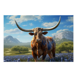 Texas Longhorn Wandkunst Glänzendes Poster