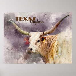 Texas Longhorn Wasserfarbe Foto Abstrakt Modern Poster
