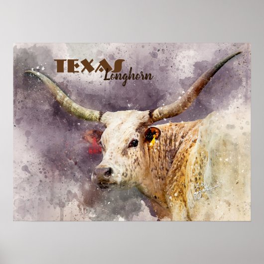 Texas Longhorn Wasserfarbe Foto Abstrakt Modern Poster (Vorne)