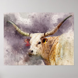 Texas Longhorn Wasserfarbe Kunstfotografie Poster