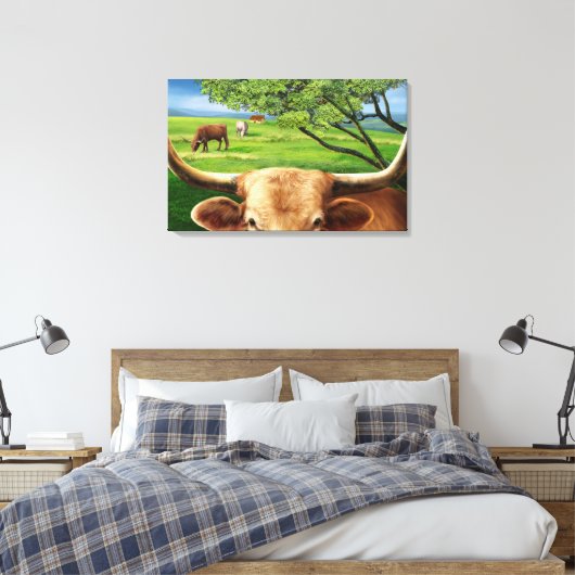 Texas Longhorn Wrapped Canvas Leinwanddruck (Insitu (Schlafzimmer))