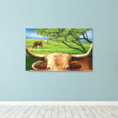 Texas Longhorn Wrapped Canvas Leinwanddruck (Insitu (Holzboden))