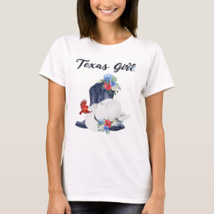 Texas Mädchen mit Cowboystiefeln/Hut und Blumen/Vö T-Shirt