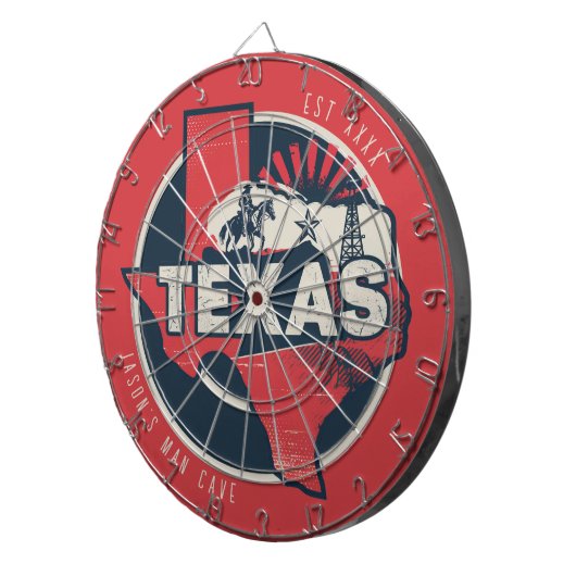 Texas Man Cave Individuelle Name Est Date Dartscheibe (Vorderseite rechts)