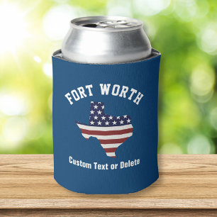 Texas Map   Patriotische Flagge USA   Ihre Stadt o Dosenkühler