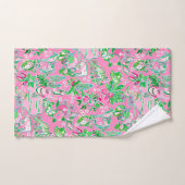 Texas Map Pink & Green Preppy Muster Badhandtuch Set (Handtuch)