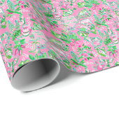 Texas Map Pink & Green Preppy Muster Geschenkpapier (Rolleneckpunkt)