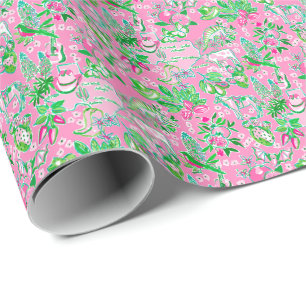 Texas Map Pink & Green Preppy Muster Geschenkpapier