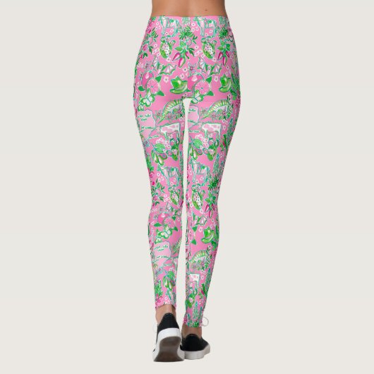 Texas Map Pink & Green Preppy Muster Leggings (Rückseite)