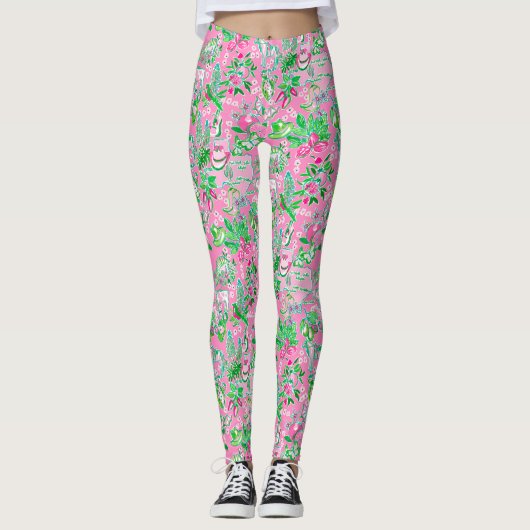 Texas Map Pink & Green Preppy Muster Leggings (Vorderseite)