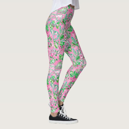 Texas Map Pink & Green Preppy Muster Leggings (Rechts)