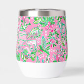 Texas Map Pink & Green Preppy Muster Mit Monogramm (Rückseite)