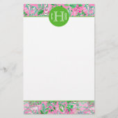 Texas Map Pink & Green Preppy Muster Mit Monogramm Briefpapier (Vorderseite)