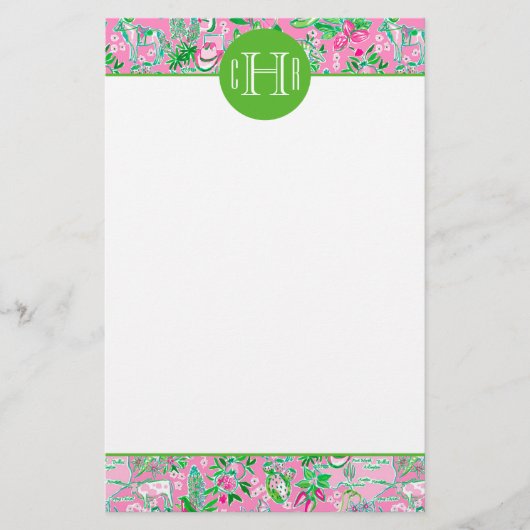 Texas Map Pink & Green Preppy Muster Mit Monogramm Briefpapier (Vorderseite)