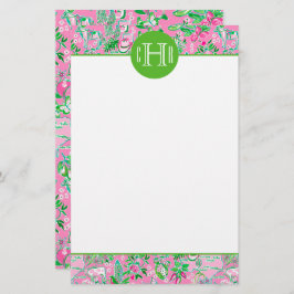 Texas Map Pink & Green Preppy Muster Mit Monogramm Briefpapier