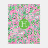 Texas Map Pink & Green Preppy Muster Mit Monogramm Fleecedecke (Vorderseite)